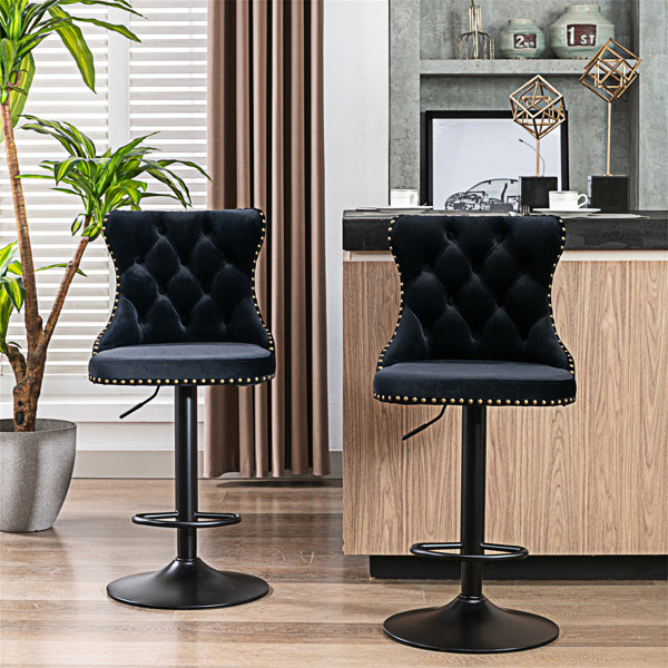 Oliver A&A Furniture,Swivel Velvet Barstools Adjusatble Seat
